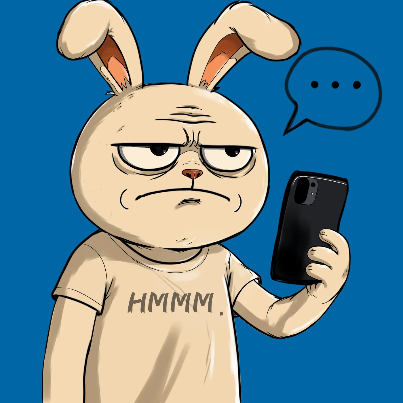 A sarcastic BunnyWTF character checking a phone